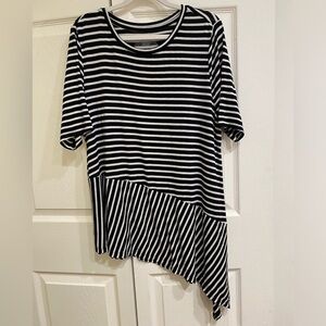 Lane Bryant 14/16  1X Black and White Asymmetrical Striped Top